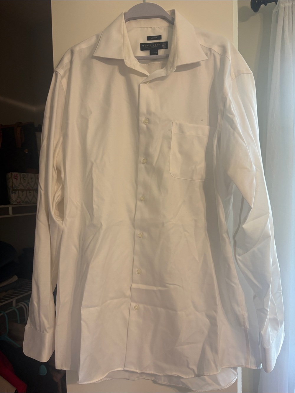 Pronto Uomo White Men's Dress Shirt with Chest Pocket